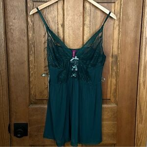New Adore Me XL Lingerie Sexy Green Garden Lace Romantic Bow Sheer Babydoll